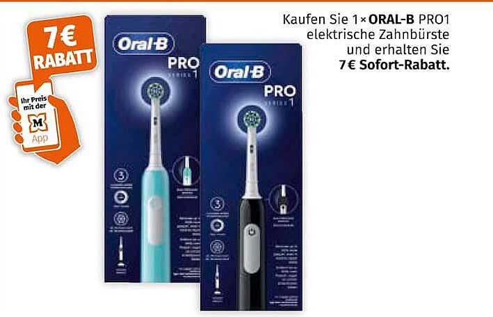 Kaufen Sie 1× ORAL-B PRO1 elektrische Zahnbürste und erhalten Sie 7€ Sofort-Rabatt.