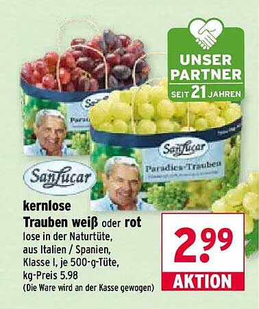 kernlose Trauben weiß oder rot