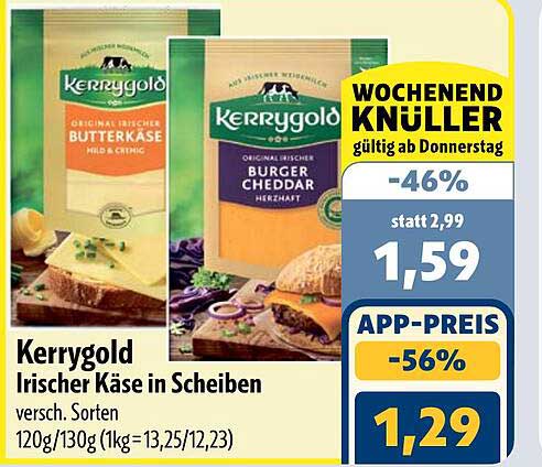 Kerrygold Irischer Käse in Scheiben versch. Sorten 120g/130g (1kg=13,25/12,23)