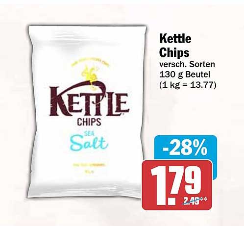 Kettle Chips versch. Sorten 130 g Beutel (1 kg = 13.77)