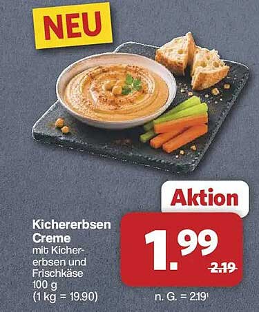 Kichererbsen Creme mit Kichererbsen und Frischkäse 100 g (1 kg = 19.90)