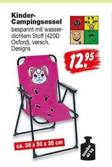 Kinder-Campingsessel bespannt mit wasserdichtem Stoff (420D Oxford), versch. Designs