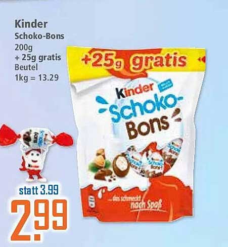 Kinder Schoko-Bons 200g +25g gratis Beutel