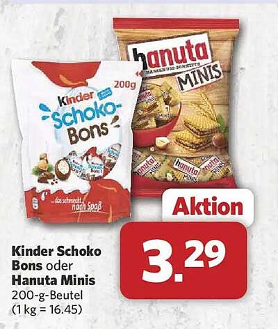 Kinder Schoko Bons oder Hanuta Minis 200-g-Beutel