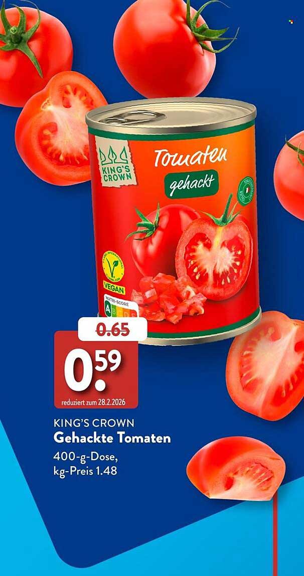 KING’S CROWN Gehackte Tomaten 400-g-Dose, kg-Preis 1.48