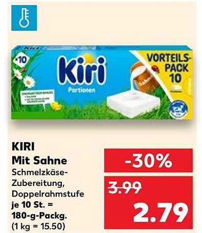 KIRI Mit Sahne Schmelzkäse-Zubereitung, Doppelrahmstufe je 10 St. = 180-g-Packg. (1 kg = 15.50)