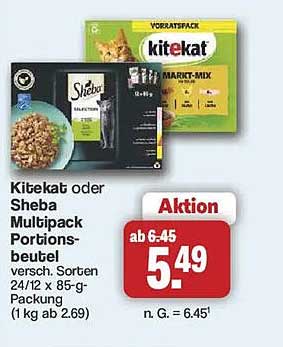 Kitekat oder Sheba Multipack Portionsbeutel versch. Sorten 24/12 x 85-g-Packung (1 kg ab 2,69)