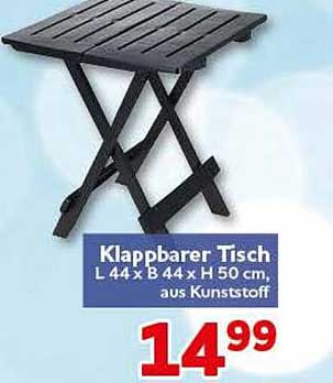 Klappbarer Tisch L 44 x B 44 x H 50 cm, aus Kunststoff