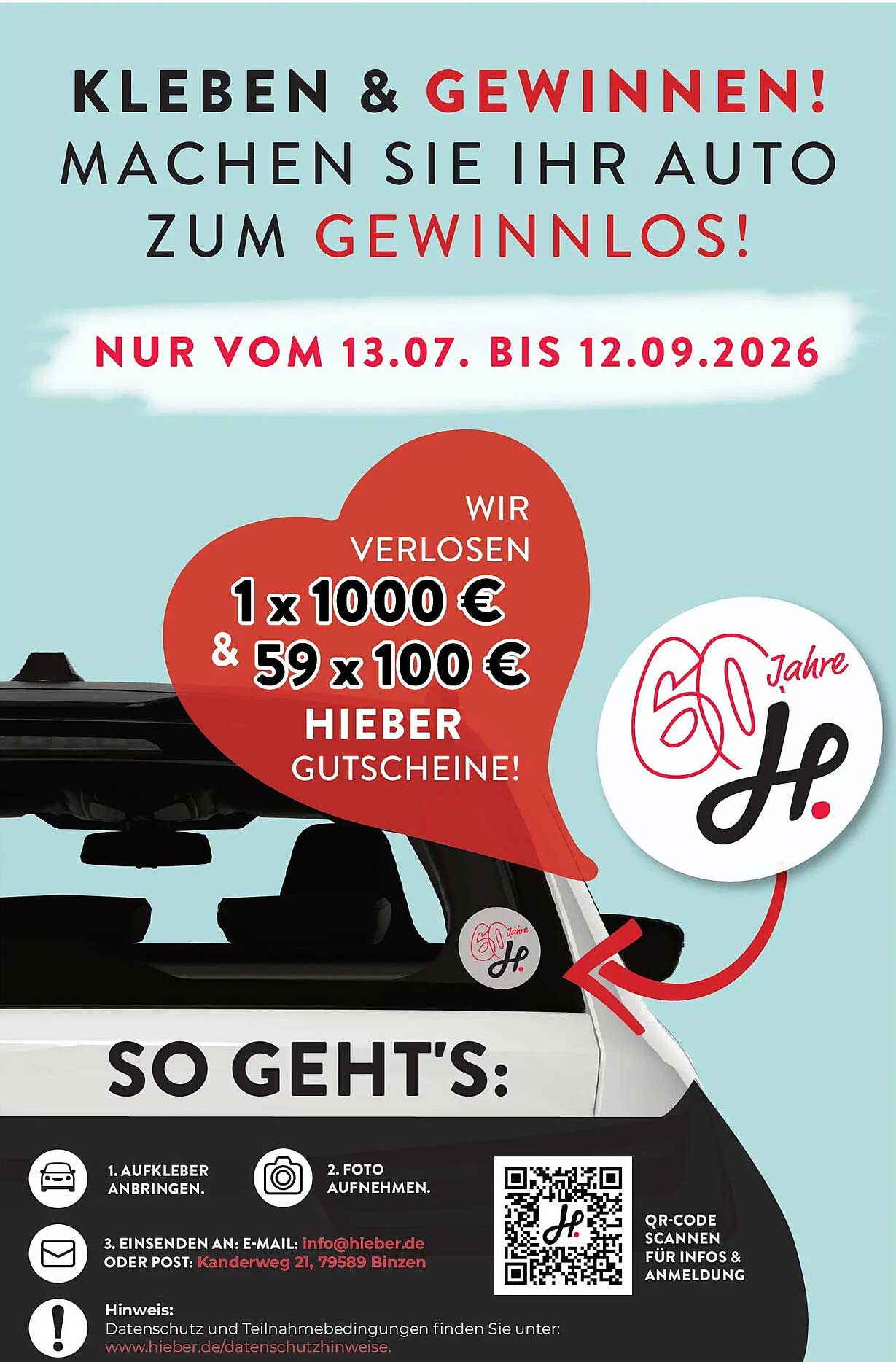 KLEBEN & GEWINNEN! MACHEN SIE IHR AUTO ZUM GEWINNLOS!