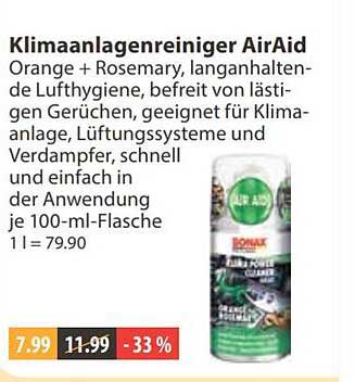 Klimaanlagenreiniger AirAid Orange + Rosemary, langanhaltende Lufthygiene, befreit von lästigen Gerüchen, geeignet für Klimaanlage, Lüftungssysteme und Verdampfer, schnell und einfach in der Anwendung je 100-ml-Flasche 1 l = 79.90