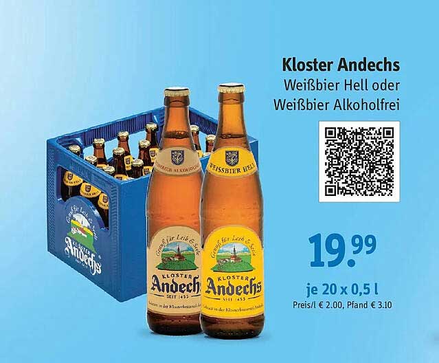 Kloster Andechs Weißbier Hell oder Weißbier Alkoholfrei