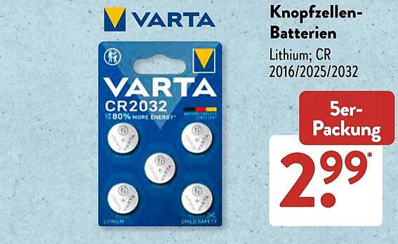 Knopfzellen-Batterien Lithium; CR 2016/2025/2032