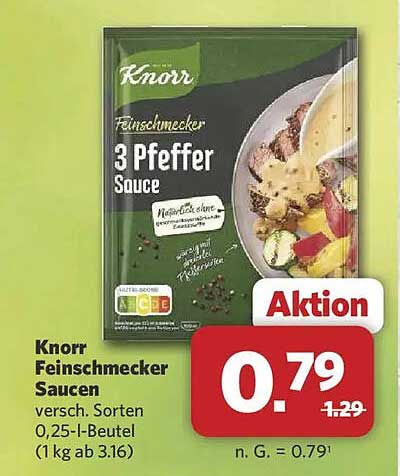 Knorr Feinschmecker Saucen versch. Sorten, 0,25-l-Beutel (1 kg ab 3.16)