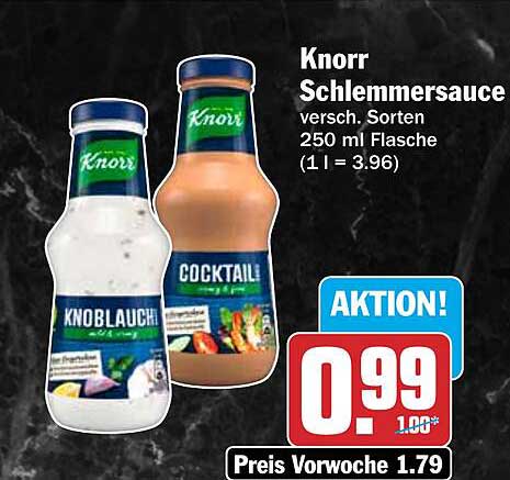 Knorr Schlemmersauce versch. Sorten 250 ml Flasche (1 l = 3.96)