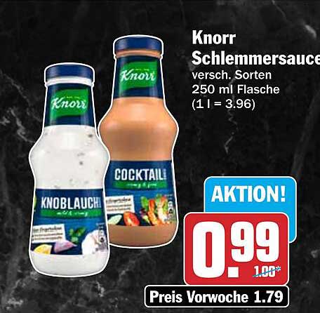 Knorr Schlemmersauce versch. Sorten 250 ml Flasche (1 l = 3.96)