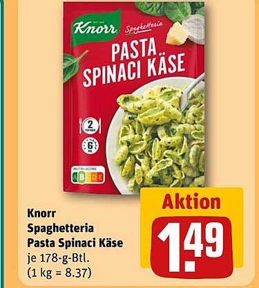 Knorr Spaghetteria Pasta Spinaci Käse je 178-g-Btl. (1 kg = 8.37)
