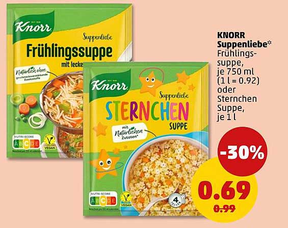 KNORR Suppenliebe Frühlingssuppe, je 750 ml (1 l = 0.92) oder Sternchen Suppe, je 1 l