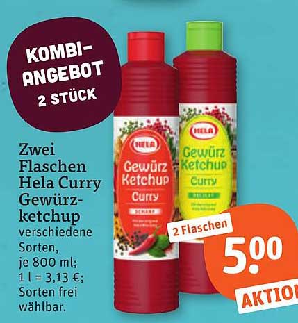 KOMBI-ANGEBOT 2 STÜCK Zwei Flaschen Hela Curry Gewürzketchup verschiedene Sorten, je 800 ml; 1 l = 3,13 €; Sorten frei wählbar.