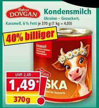 Kondensmilch Karamell, 6% Fett je 370 g (1 kg = 4,03)
