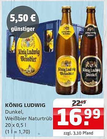 KÖNIG LUDWIG Dunkel, Weißbier Naturtrüb 20 x 0,5 l (1 l = 1,70)