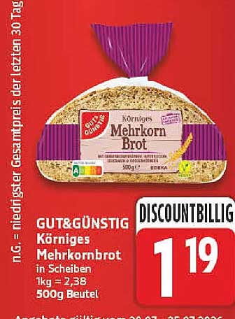 Körniges Mehrkornbrot in Scheiben 1kg = 2,38 500g Beutel