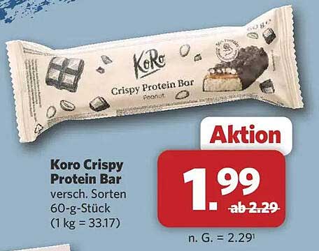 Koro Crispy Protein Bar versch. Sorten 60-g-Stück (1 kg = 33.17)