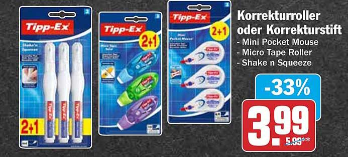 Korrekturroller oder Korrekturstift - Mini Pocket Mouse - Micro Tape Roller - Shake n Squeeze