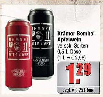 Krämer Bembel Apfelwein versch. Sorten 0,5-L-Dose (1 L = € 2,58)
