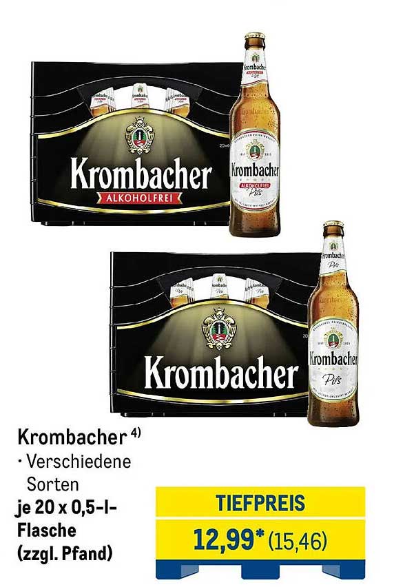 Krombacher ⁴) • Verschiedene Sorten je 20 x 0,5-l-Flasche (zzgl. Pfand)