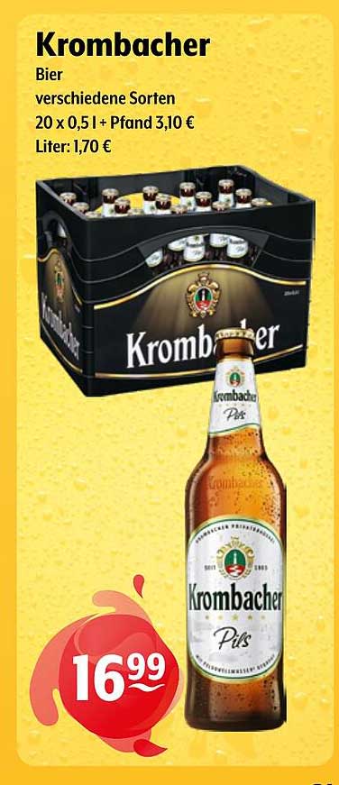 Krombacher Bier verschiedene Sorten 20 x 0,5 l + Pfand 3,10 € Liter: 1,70 €