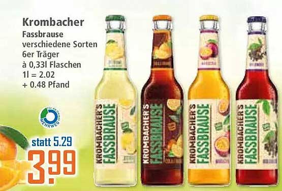 Krombacher Fassbrause verschiedene Sorten 6er Träger à 0,33l Flaschen 1l = 2.02 + 0.48 Pfand