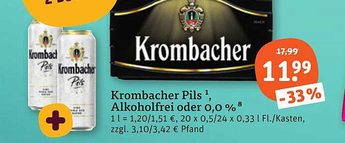 Krombacher Pils ¹, Alkoholfrei oder o,0 % ⁸