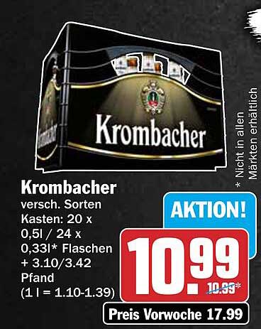 Krombacher versch. Sorten Kasten: 20 x 0,5 l / 24 x 0,33 l* Flaschen + 3.10/3.42 Pfand