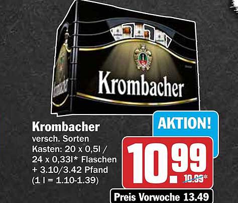 Krombacher versch. Sorten Kasten: 20 x 0,5l / 24 x 0,33l* Flaschen + 3.10/3.42 Pfand (1 l 1.10-1.39)
