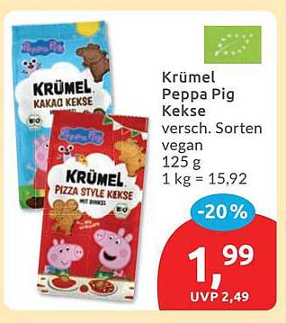 Krümel Peppa Pig Kekse versch. Sorten vegan 125 g 1 kg = 15,92