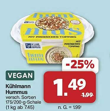Kühlmann Hummus versch. Sorten 175/200-g-Schale (1 kg ab 7.45)
