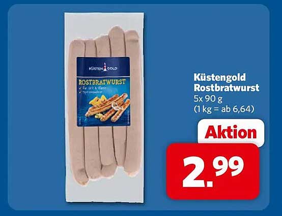 Küstengold Rostbratwurst 5x 90 g (1 kg = ab 6,64)