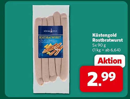 Küstengold Rostbratwurst 5x 90 g (1 kg = ab 6,64)
