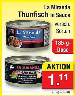La Miranda Thunfisch in Sauce versch. Sorten 185-g-Dose