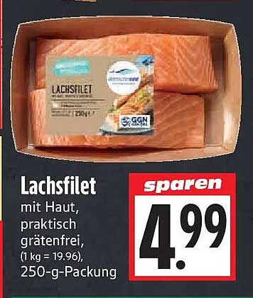 Lachsfilet mit Haut, praktisch grätenfrei, (1 kg = 19.96), 250-g-Packung