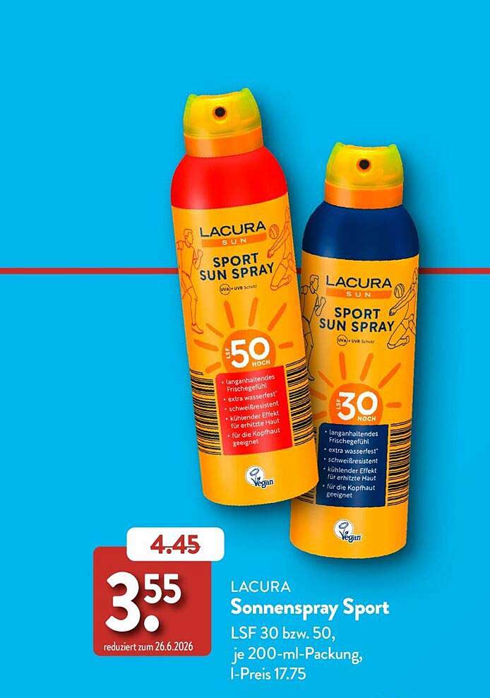 LACURA Sonnenspray Sport LSF 30 bzw. 50, je 200-ml-Packung