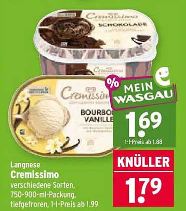 Lagnese Cremissimo verschiedene Sorten, 750-900-ml-Packung, tiefgefroren, 1-l-Preis ab 1.99