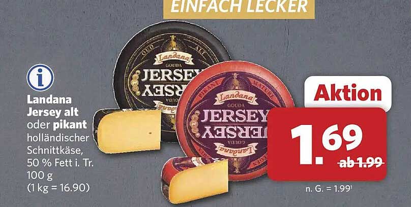 Landana Jersey alt oder pikant holländischer Schnittkäse, 50 % Fett i. Tr. 100 g