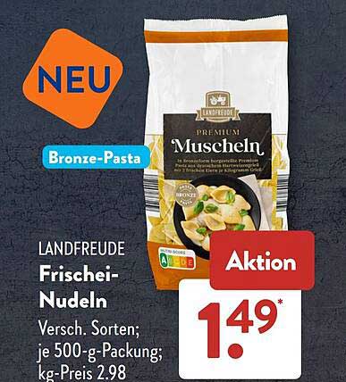 Landfreude Frischei-Nudeln Versch. Sorten; je 500-g-Packung; kg-Preis 2.98