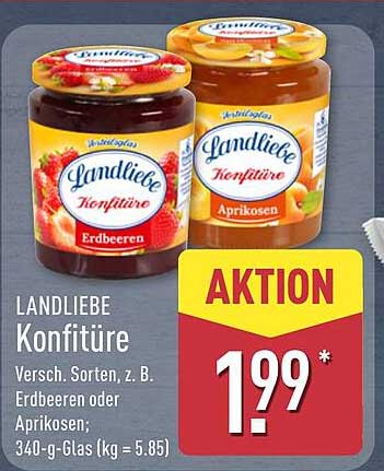 LANDLEBIE Konfitüre Versch. Sorten, z. B. Erdbeeren oder Aprikosen; 340-g-Glas (kg = 5.85)