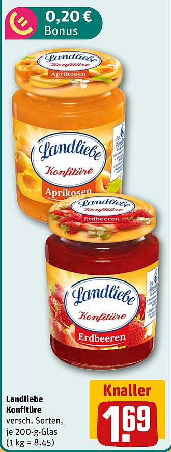 Landliebe Konfitüre versch. Sorten, je 200-g-Glas (1 kg = 8.45)