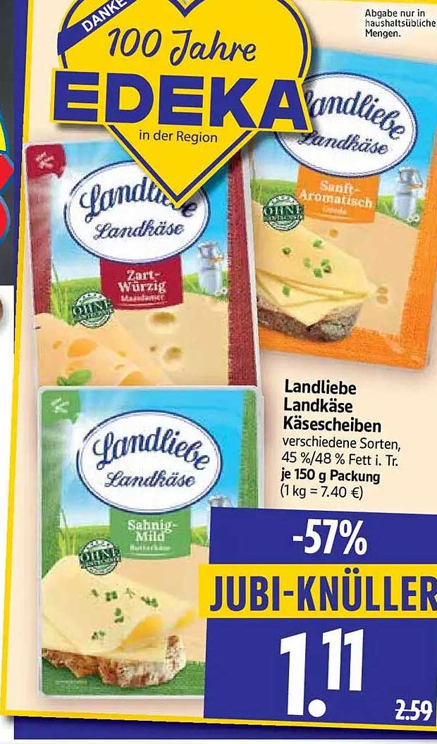 Landliebe Landkäse Käsescheiben verschiedene Sorten, 45 %/48 % Fett i. Tr. je 150 g Packung