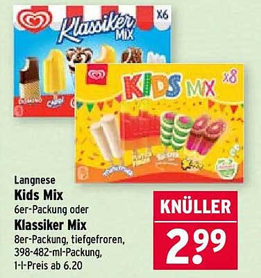 Langeses Kids Mix 6er-Packung oder Klassiker Mix 8er-Packung, tiefgefroren, 398-482-ml-Packung, 1-l-Preis ab 6.20