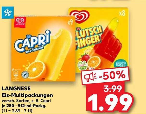 LANGNESE Eis-Multipackungen versch. Sorten, z. B. Capri je 280 - 512-ml-Packg. (1 l = 3.89 - 7.11)