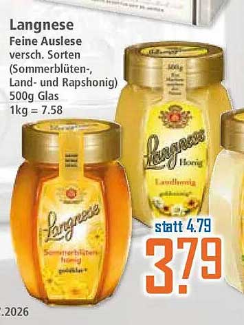 Langnese Feine Auslese versch. Sorten (Sommerblüten-, Land- und Rapshonig) 500g Glas